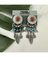 Partners Vintage Dangle Earrings NOS Tin Silver Tone Southwest Pottery F... - $369.71 MXN