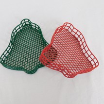Christmas Lot of 2 Bell Shaped Basket Tray Red Green Metal Plastic Coati... - £11.47 GBP