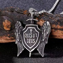 Men Archangel Michael Wings Sword Shield Pendant Necklace Jewelry Chain 24&quot; Gift - £9.40 GBP