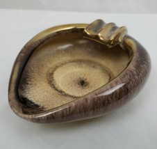 Vintage Pottery Ashtray Brown Dip Glaze Gold Cold Paint by Keramik West Germany - $8.62