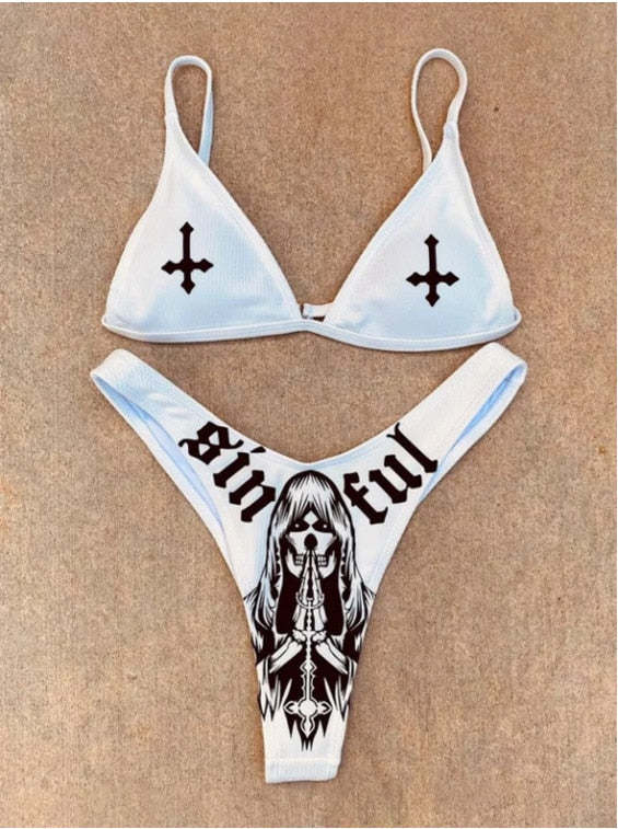 Funny Letters Print 2Pcs Bikini - $23.95