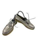 Sperry Top-Sider Boat Shoes Women 7.5M Gold Silver Leather Slipon Comfor... - $27.53 CAD