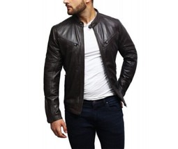 Leather Jacket Mens Biker Coat Motorcycle Vintage Men Bomber Lambskin Br... - £88.77 GBP+