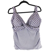 Lands End Wrap Underwire Tummy Control Tankini Swimsuit Top White Blue 12 - £15.13 GBP