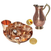 Prisha India Craft Traditional Indian Dinnerware Pure Copper Dinner Set of Thali - £109.70 GBP+