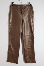 Vtg 90s Y2K Express 1/2 Bronze Brown Butter Leather Boot Cut Pants - £53.13 GBP
