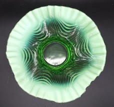 Antique Green Carnival Glass Opalescent Unisigned Bowl With Optic Wave P... - $45.00