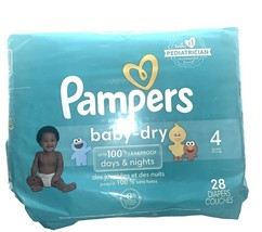 28PK Size 4 Pampers Baby Dry Disposable Diapers Sesame Street DAMAGED PA... - $7.03