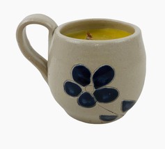 Williamsburg Pottery Salt Glazed Mug Cup Candle Blue Flower Home Decor - £9.33 GBP