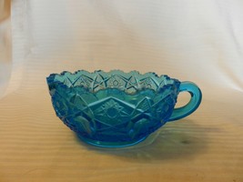 Vintage Blue Glass Large Coffee Cup or Soup Cup Serrated Edges, Raised D... - $30.00