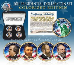 2011 USA MINT COLORIZED PRESIDENTIAL $1 DOLLAR 4 Coin Set Certified With... - $21.87