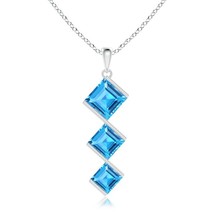ANGARA 8mm Natural Bar-Set Square Swiss Blue Topaz 3 Stone Pendant in Silver - £280.86 GBP+