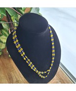 Handmade Yellow Blue Flower Beaded Necklace Seed Floral Hippie 46 Inch - $8.60