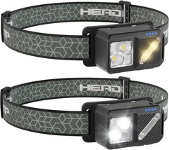 2 Pack Rechargeable LED Headlamp 2500 Lumen Head Lamp with Motion Sensor Bright  - £27.32 GBP