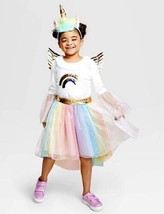 Rainbow Unicorn Halloween Costume Size 4 - 6X Dress w/ Wings Sparkly Whi... - £23.53 GBP