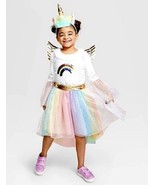 Rainbow Unicorn Halloween Costume Size 4 - 6X Dress w/ Wings Sparkly Whi... - £23.33 GBP
