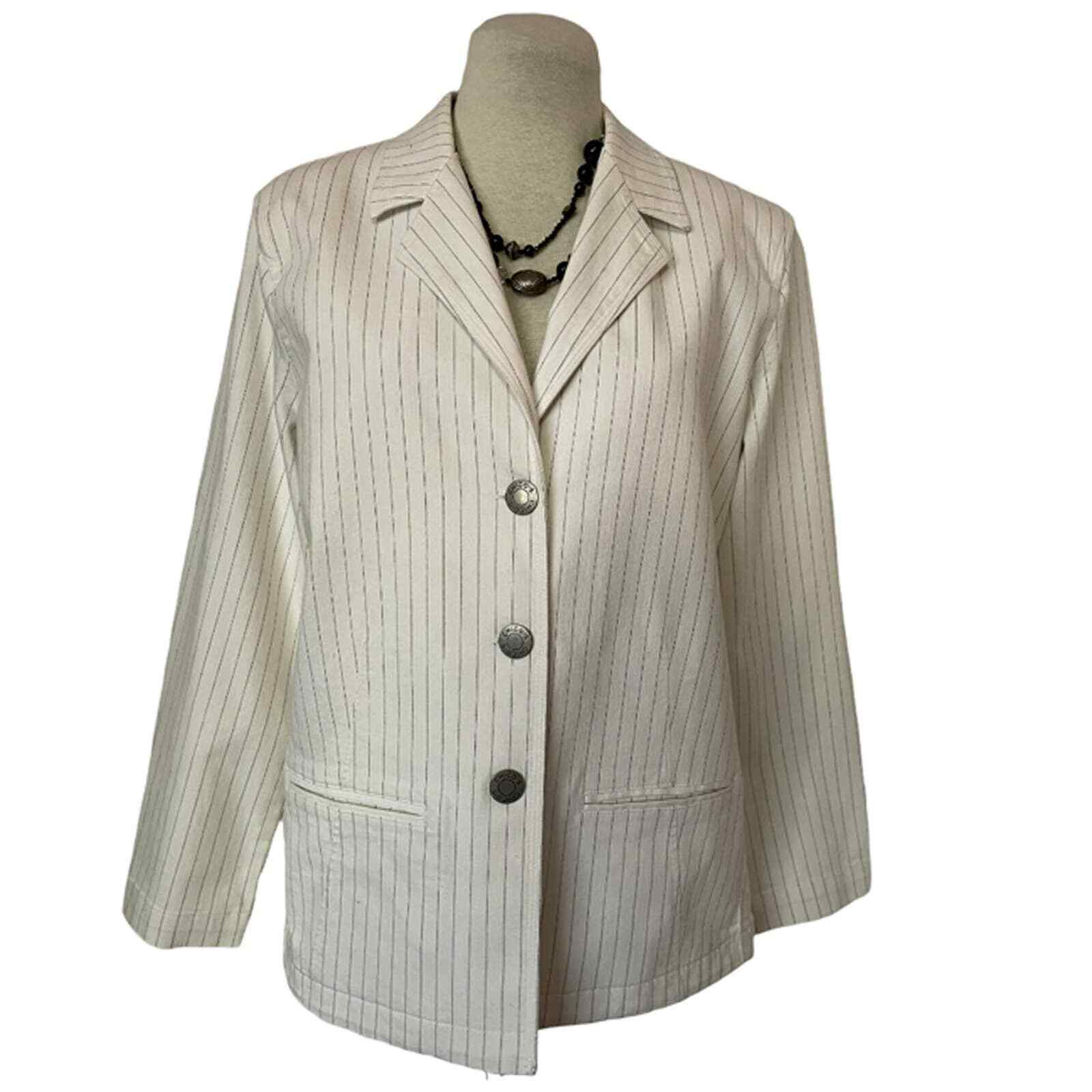 Chico&#39;s Striped White Black Blazer Size Chico&#39;s 2/M - $34.65