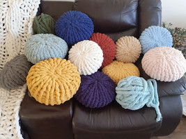 Chunky Knit Handmade Decorative Pillow | Super Soft Throw Pillow | Round Pillow - £19.77 GBP+