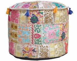 Indian Pouf Ottoman Covers Patchwork Footstool Embroidery Bohemian Pouffe JP198 - £14.90 GBP+