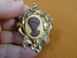 CA1-76 Rare African American LADY ivory + milk chocolate resin CAMEO Pin Pendant - £25.40 GBP