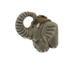 Artesania Rinconada Elephant Trunk Up wTusks Figurine Uruguay Clay Signed  - £18.94 GBP