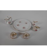 Vintage Midwest Imports 9 Piece Miniature Tea Set Pink Roses Gold Trim - $9.50