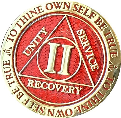 2 Year AA Medallion Reflex Red Gold Plated Sobriety Chip