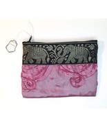 Thai Silk Elephant Change Purse Pouch 5.5&quot; x 4&quot; Pink and Black Zipper Cl... - $8.00