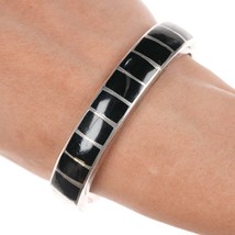 6 5/8&quot; Vintage Zuni channel inlay silver onyx cuff bracelet - $282.15