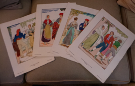 4 Handcolor Prints Barcelona Spain Historicl Fashion de Espana Juan D&#39;Ivori 1936 - £110.71 GBP