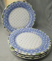 Waverly Blossom Hill Salad Plates x4 Hand Painted Flowers Stripes Dots B... - £22.88 GBP