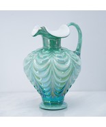 Fenton Iridescent Pitcher Vase Drapery Green Glass Ruffle 95th Anniversa... - $240.70 CAD