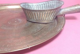Brass Copper Egyptian Details Platter Plate and Hand Butler Beveled VINTAGE - £19.72 GBP