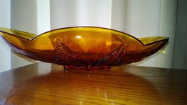  Amber Glass Raised Leaf Oblong Candy/ Relish Dish - $10.00