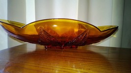  Amber Glass Raised Leaf Oblong Candy/ Relish Dish - £7.47 GBP