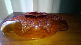  Amber Glass Raised Leaf Oblong Candy/ Relish Dish image 5