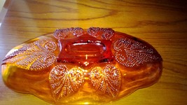  Amber Glass Raised Leaf Oblong Candy/ Relish Dish image 6