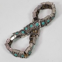 Vintage 1970s Green Turquoise Silver Tone Stretchy Bracelet - $16.83