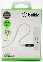 New Belkin Mixit 3&#39; Aux Cable White 3.5mm Tangle-Free Flat Audio AV10127tt03-WHT - £9.51 GBP