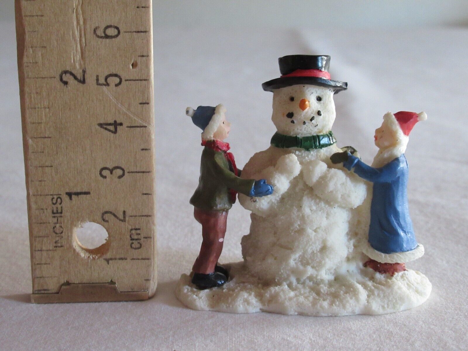 Primary image for Christmas Village Boy Girl Building Snowman Brother Sister Friends 2.1" Children