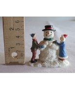 Christmas Village Boy Girl Building Snowman Brother Sister Friends 2.1&quot; ... - £7.50 GBP