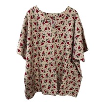 VTG Handmade Christmas Scrub Top – Santa Hat Holly Candy Cane Print – Go... - $29.70