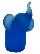 Vintage Elephant Figurine Art Glass Frosted Trunk Up Lucky Happy Blue In... - $18.00