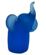 Vintage Elephant Figurine Art Glass Frosted Trunk Up Lucky Happy Blue In... - £14.09 GBP
