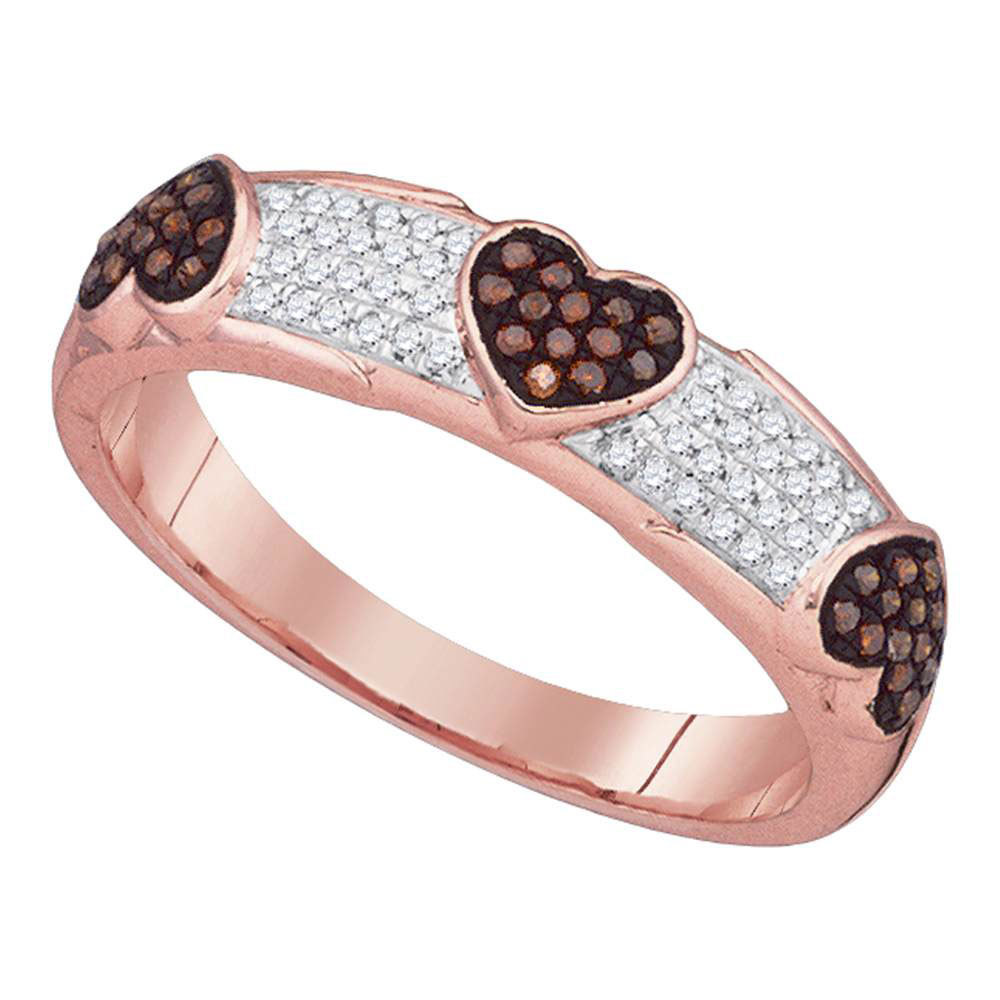 10k White Gold Round Red Color Enhanced Diamond Heart Love Fashion Band Ring 1/5