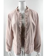 Chicos Womens Jacket Pink Size XL / 3 Open Front Ruffle Trim Animal Prin... - $752.67 MXN