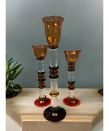 Set Of 3 Signed Czech Glass Z Fusion Art Glass Candlesticks Hand Blown H... - $197.01