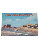 Postcard Hello From Atlantic City Convention Hall and Hotels Beach Chrom... - $4.84
