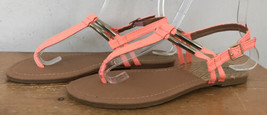 Qupid Bright Neon Salmon Pink Vegan Faux Leather Beachy Sandals Shoes 6.5 - £14.84 GBP