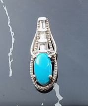 925 Sterling Silver Blue Turquoise And Cz Pendant - £27.84 GBP